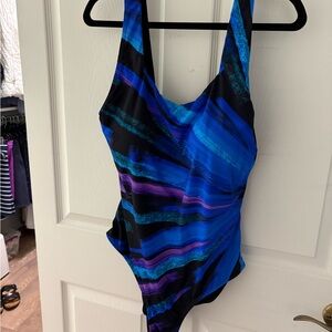 Blue and Purple Striped Swimsuit